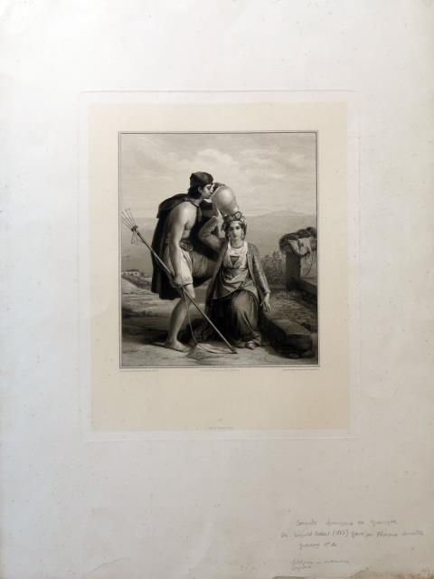 LAMOTTE, ALPHONSE. Figure in ambientazione partenopea... alle spalle il Vesuvio