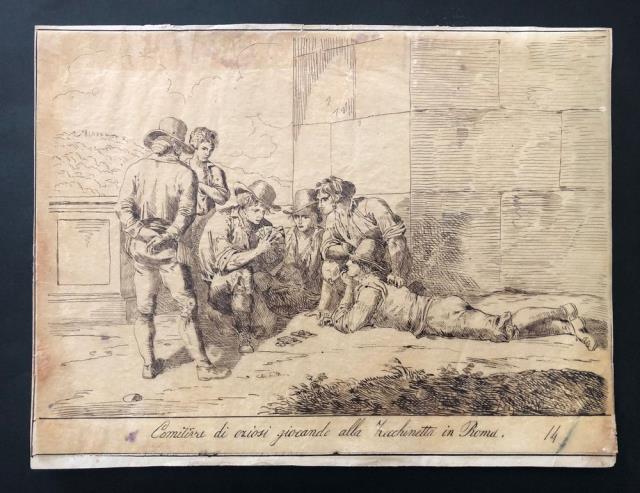 PINELLI, ANTONIO. Comitiva di oziosi giocando alla Zecchinetta in Roma.