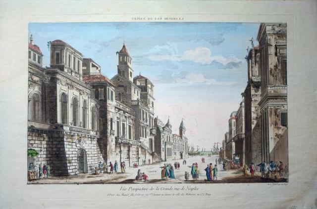 HUQUIER. Vue perspective de la Grande Rue de Naples.