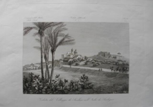 ZUCCAGNI – ORLANDINI. Veduta del villaggio di Sanluri nell’Isola di Sardegna.