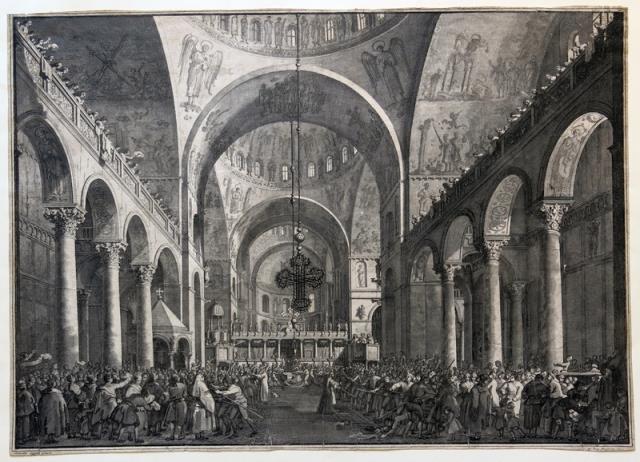 BRUSTOLON, GIOVAN BATTISTA - CANAL, ANTONIO. Scena d'interno in San Marco a...