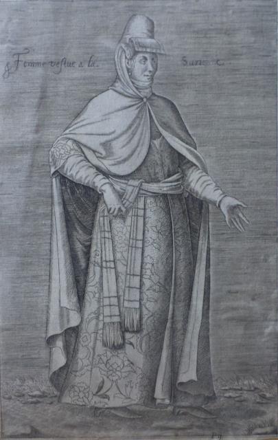 ANONIMO INCISORE FIAMMINGO DEL XVII SECOLO. Femme vestue a la Surienne.