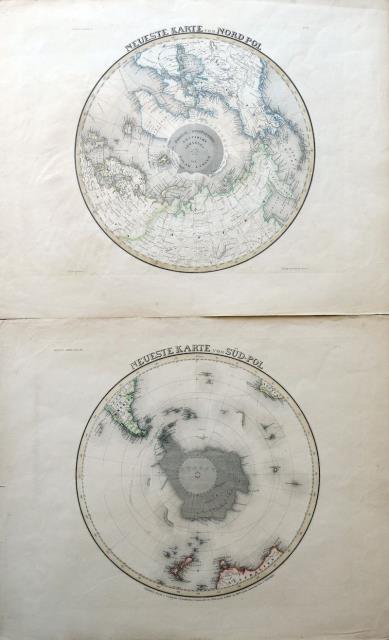 MEYER'S HAND – ATLAS. Neueste Karte vom Sud - Pol / Neueste Karte vom Nord- Pol.