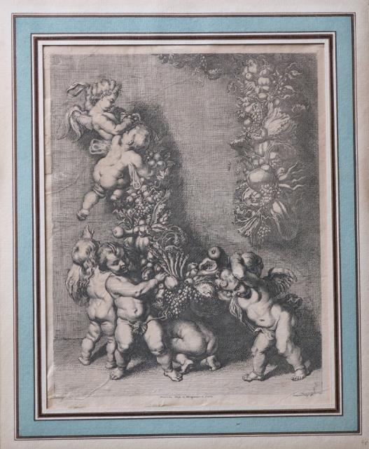 DELAUNEY – PIERRON – RUBENS. Putti con uva e festoni di frutta.