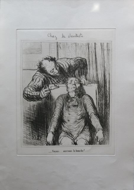 DAUMIER, HONORÉ. Chez le dentist. Voyons.. ouvrons la bouche!