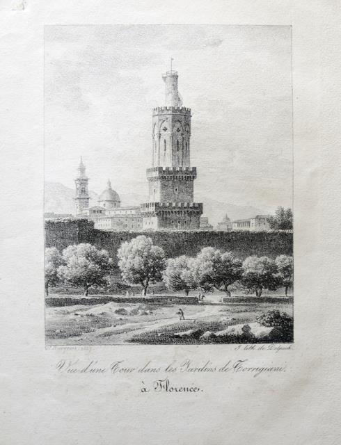 DELPECH. Vue d'une Tour dans les jardins de Torrigiani à Florence.
