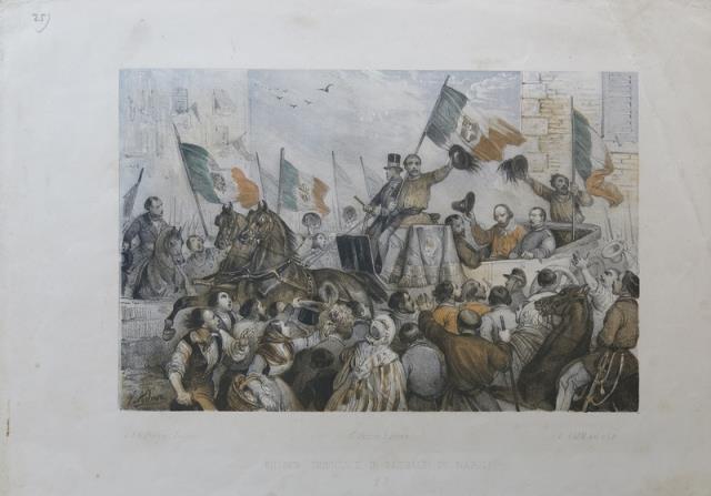 BOSSOLI, CARLO - PERRIN, CARLO. Passaggio di Garibaldi con le bandiere italiane.