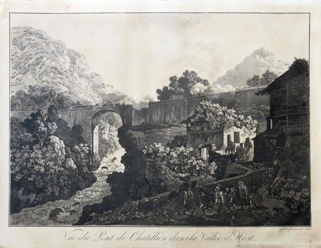 MULLER, CHRISTIAN FRIEDRICH. Vue du Pont de Chatillion dans la Vallée d'Host.