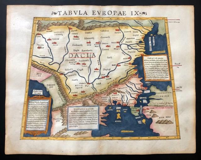 MUNSTER, SEBASTIAN. Tabula Europae IX. Dacia. Civitates Daciae. Thraciae Civ...