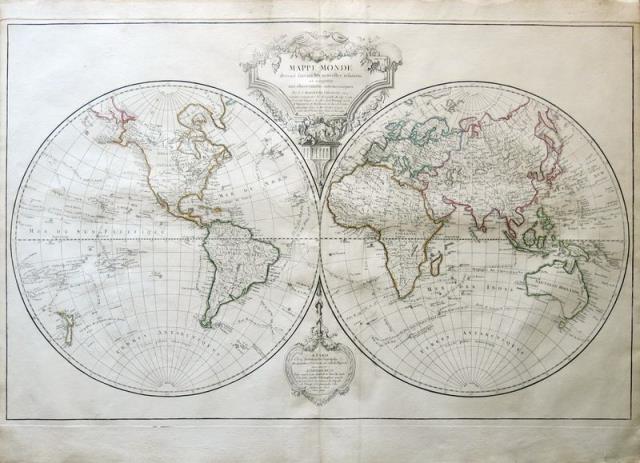 DE VAUGONDY, ROBERT - DELAMARCHE. Mappemonde Dressée suivant les nouvelles...