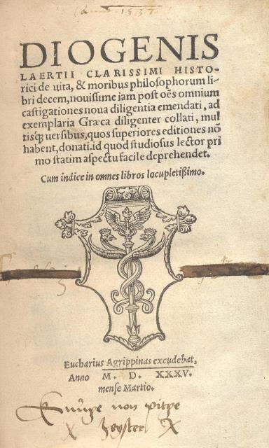 DIOGENIS, LAERTIUS. De vita, & moribus philosophorum libri decem.