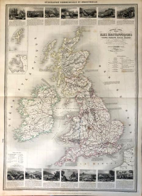 VUILLEMIN, A. - LANGEMIN. Nouvelle Carte Illustrée. Iles Britanniques. Grande...