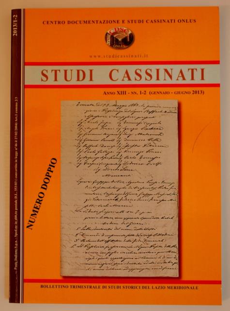 AA. VV. Studi Cassinati. Anno XIII – nn. 1-2 (gennaio-giugno 2013)