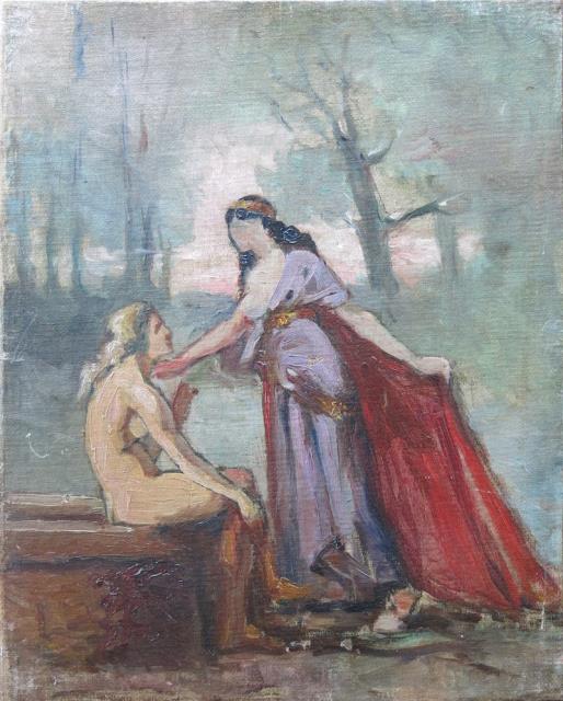 SIEMIRADZKI, HENRYK? Scena biblica con donna e giovane alla fonte
