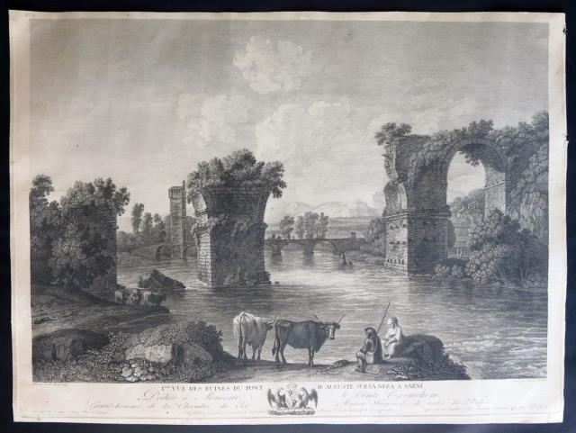 HACKERT, GEORGE. Ier Vue des ruines du Pont d’Auguste sur la Nera a Narni.